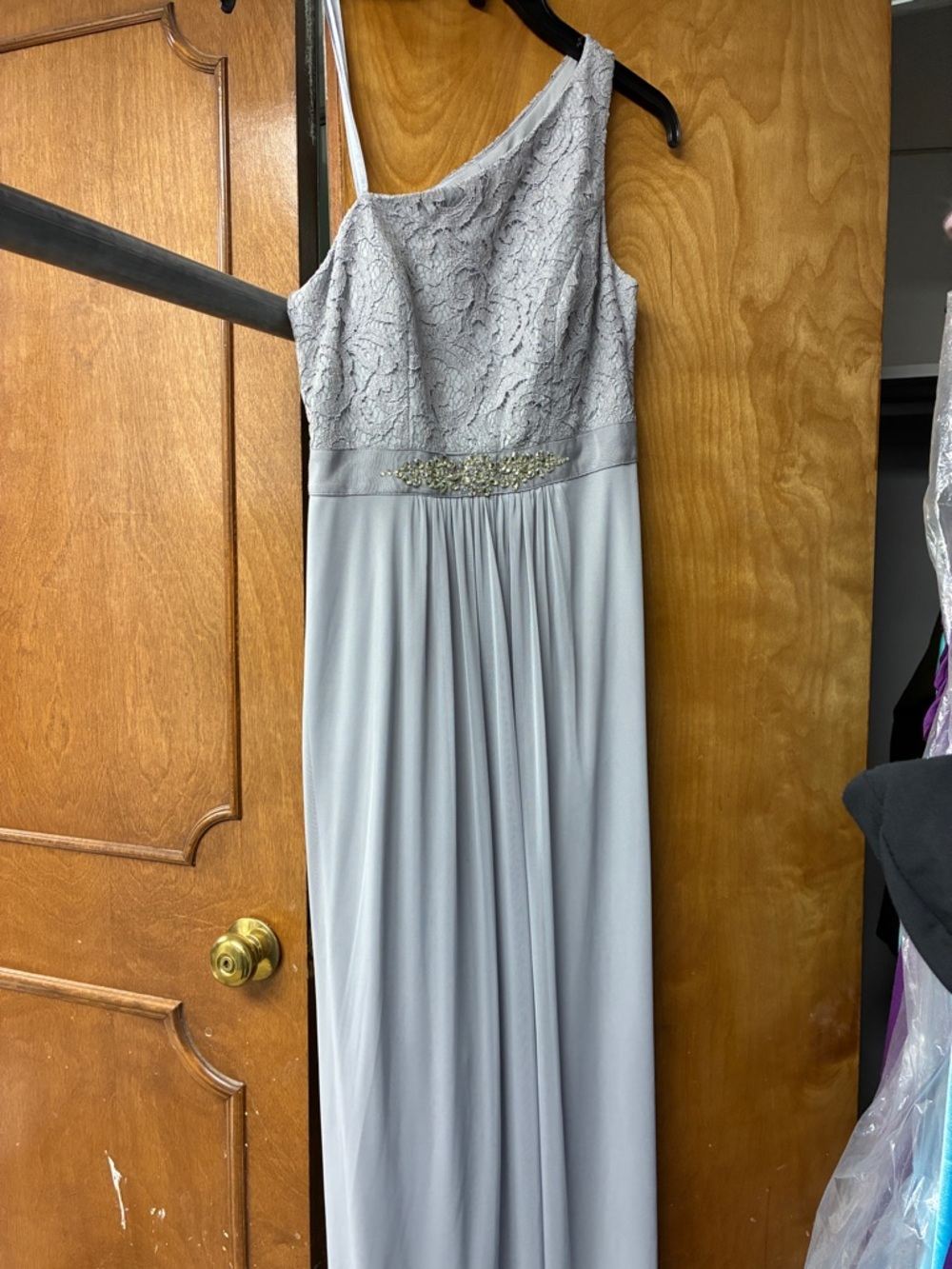 Adrianna Papell Gray Chiffon One Shoulder GALA Gown SZ 6 NWT Formal Evening MOB - Picture 5 of 10